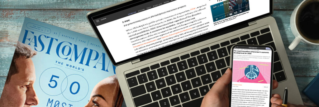 Photo of magazine and laptop.